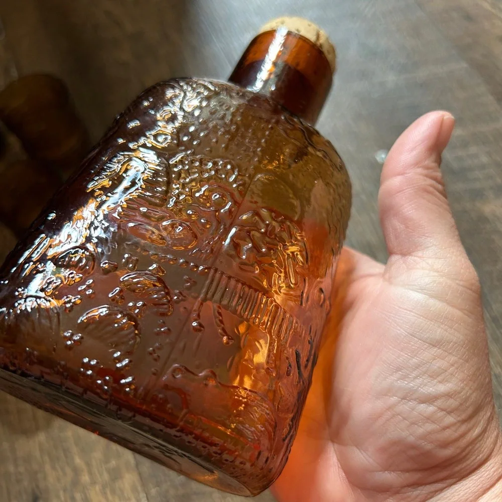 Nuutajärvi‎ Arabia Finland Oiva Toikka Fauna Amber Glass Decanter 5 Shot Glasses